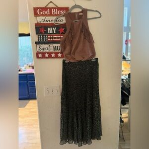 Like New!!! A&F Pleated Maxi Skirt & Suede Fringe Tank